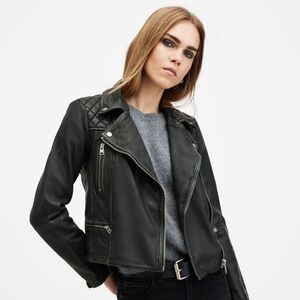 All Saints Cargo Distressed Leather Biker Jacket